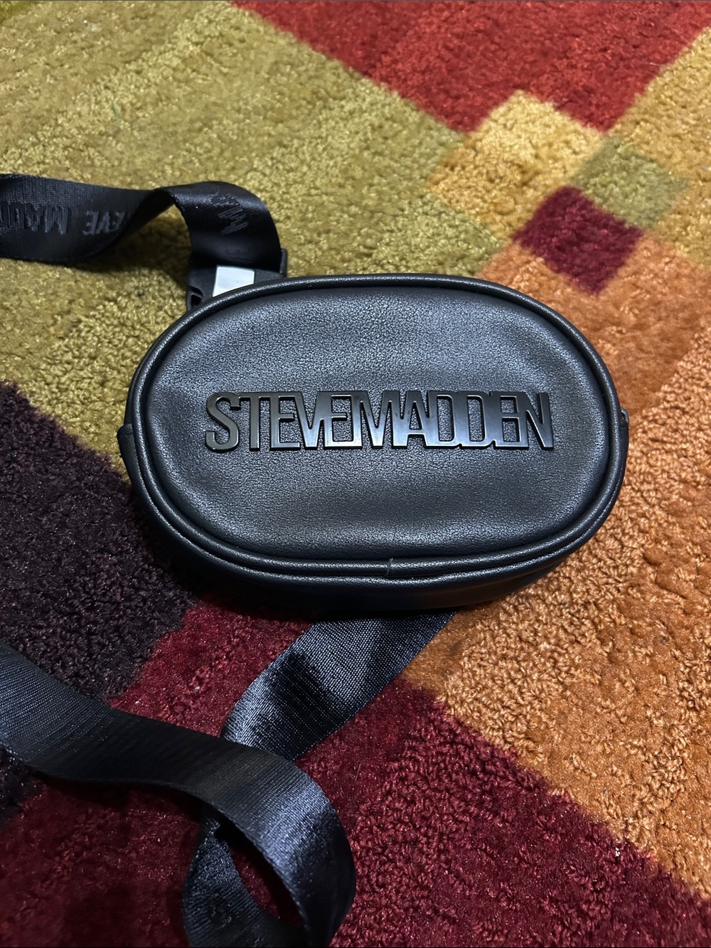 Steve Madden Black Oval Logo Belt Bag